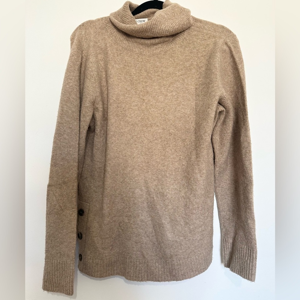 J.Crew Factory tan wool blend turtleneck pullover sweater buttons  small